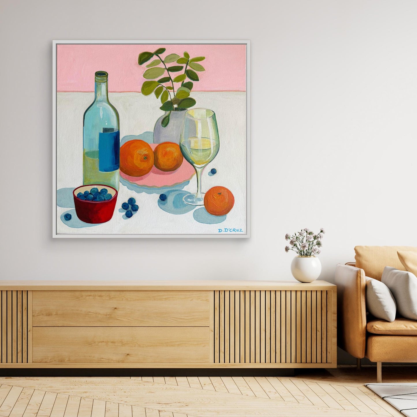 Citrus and wine with pastel hues print on canvas