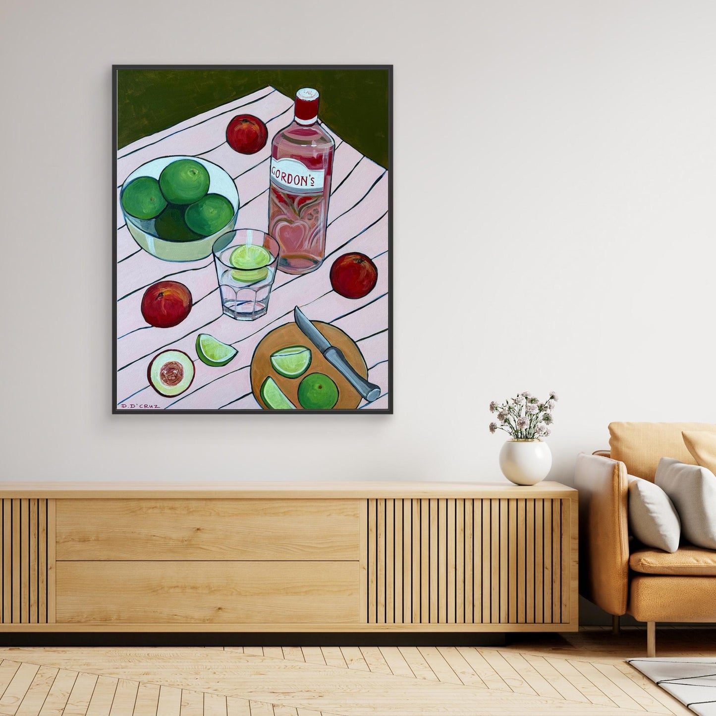 Summer fruit and pink gin print on canvas