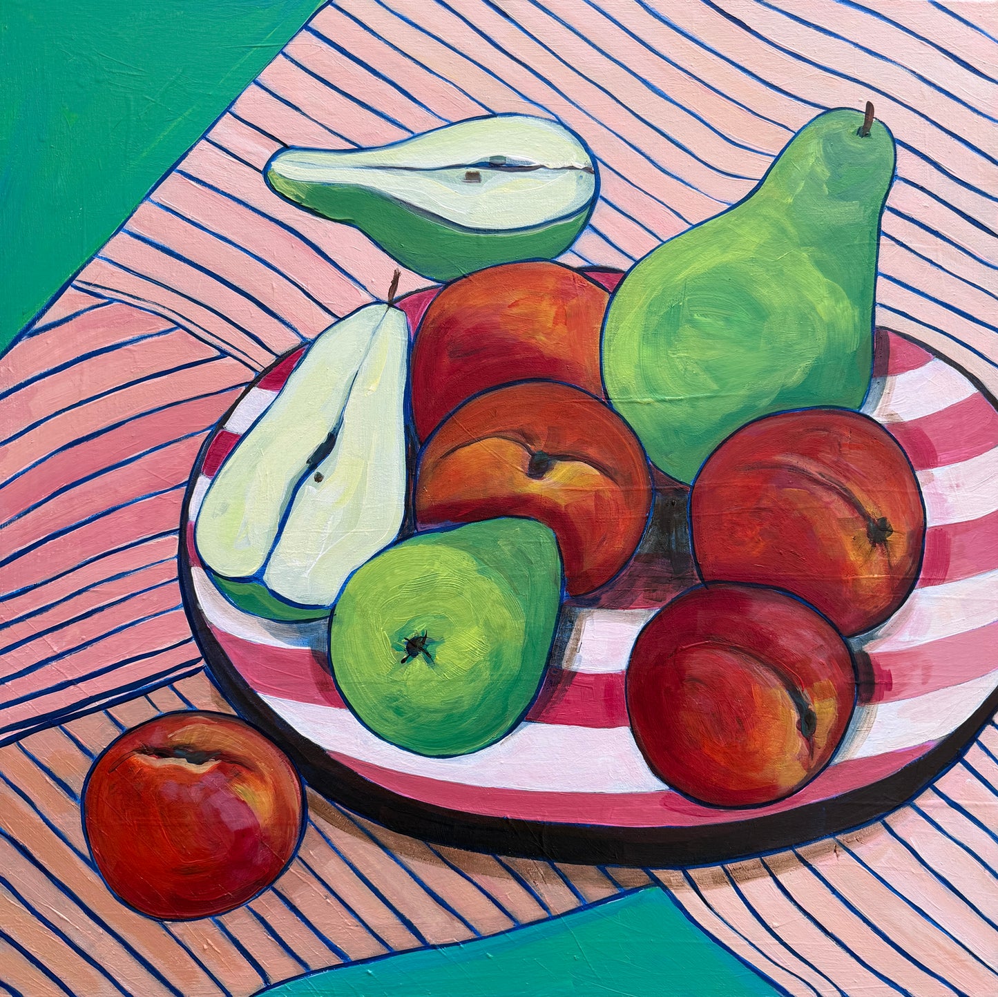 Peach and pear picnic with stripes