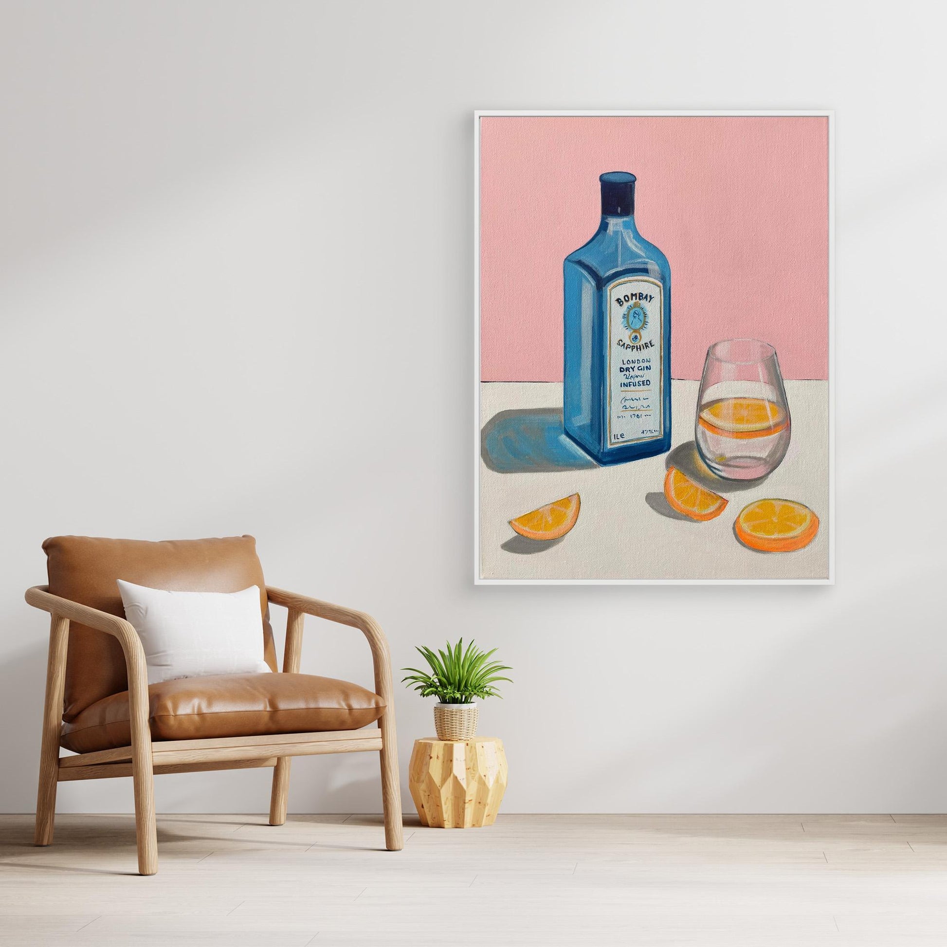 Orange and sapphire print on canvas