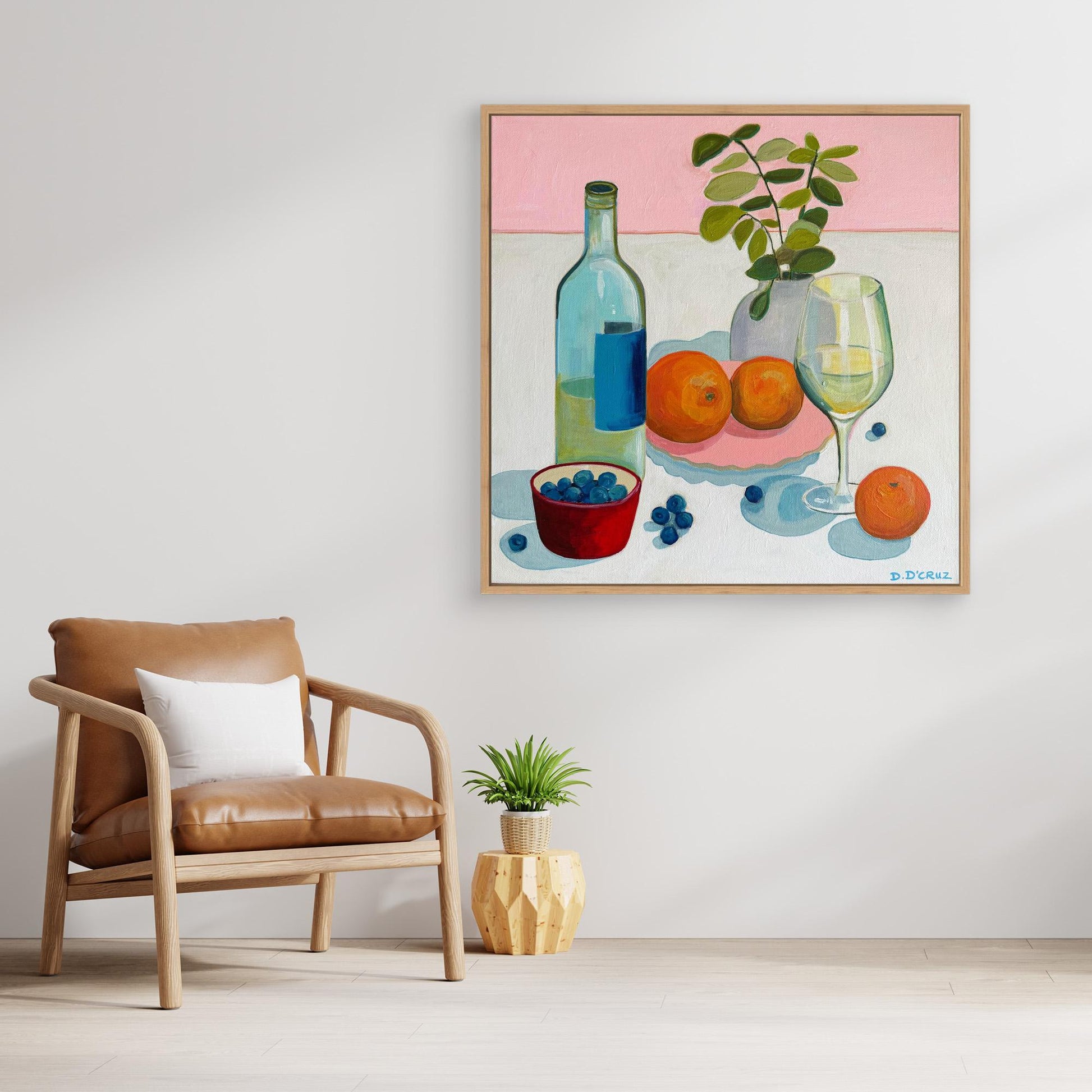 Citrus and wine with pastel hues print on canvas 