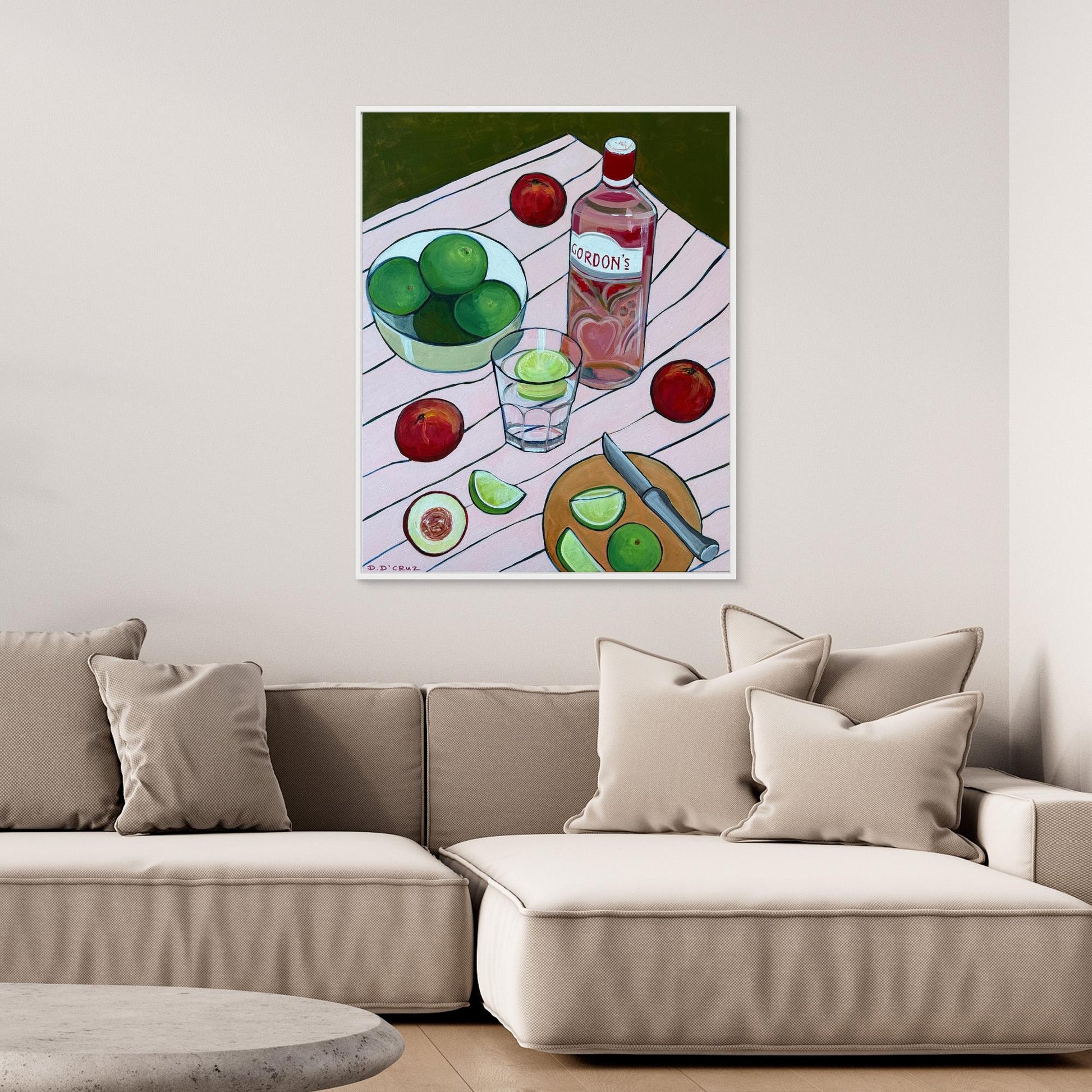 Summer fruit and pink gin print on canvas 