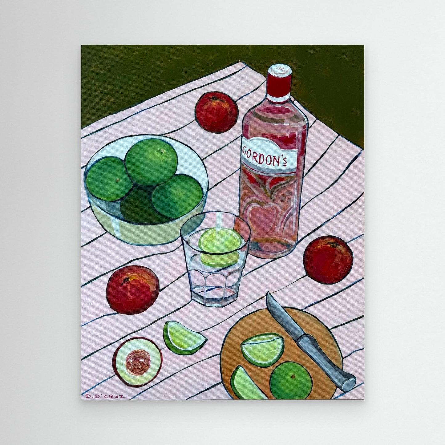 Summer fruit and pink gin print on canvas 