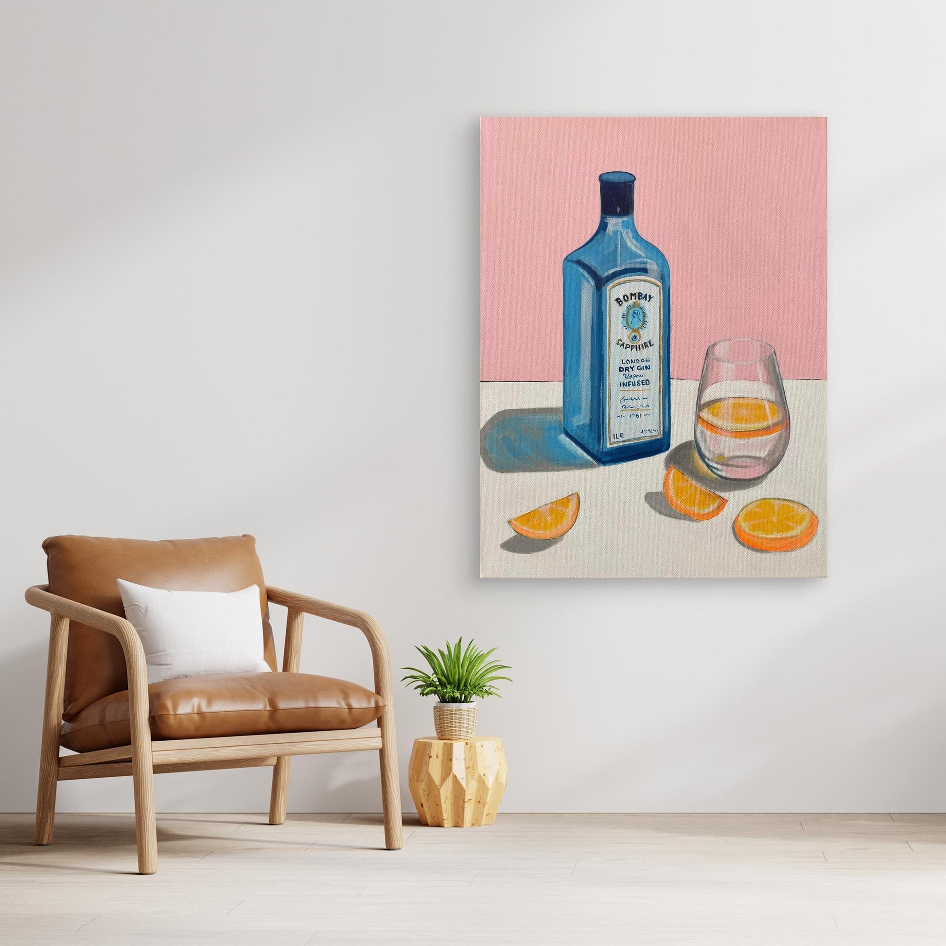 Orange and sapphire print on canvas