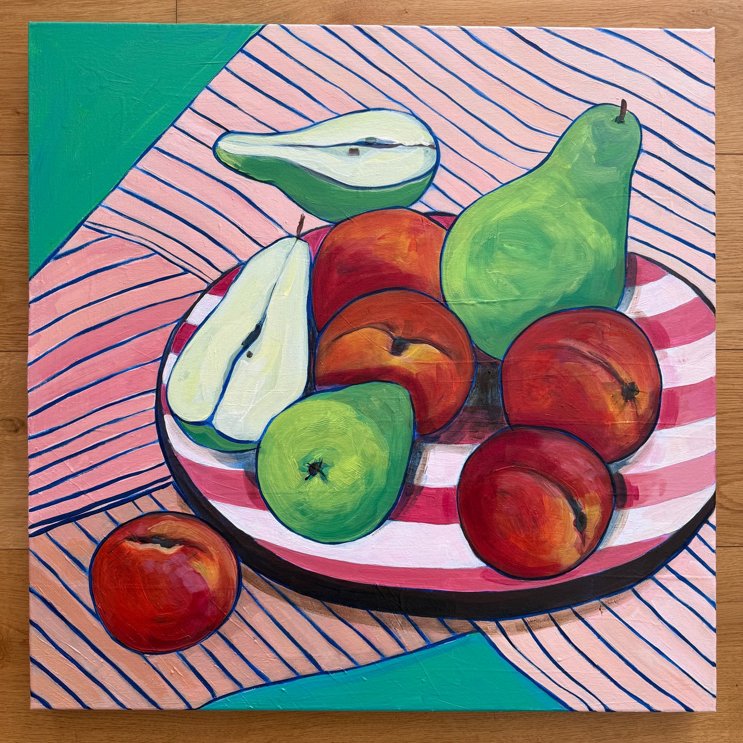 Peach and pear picnic with stripes