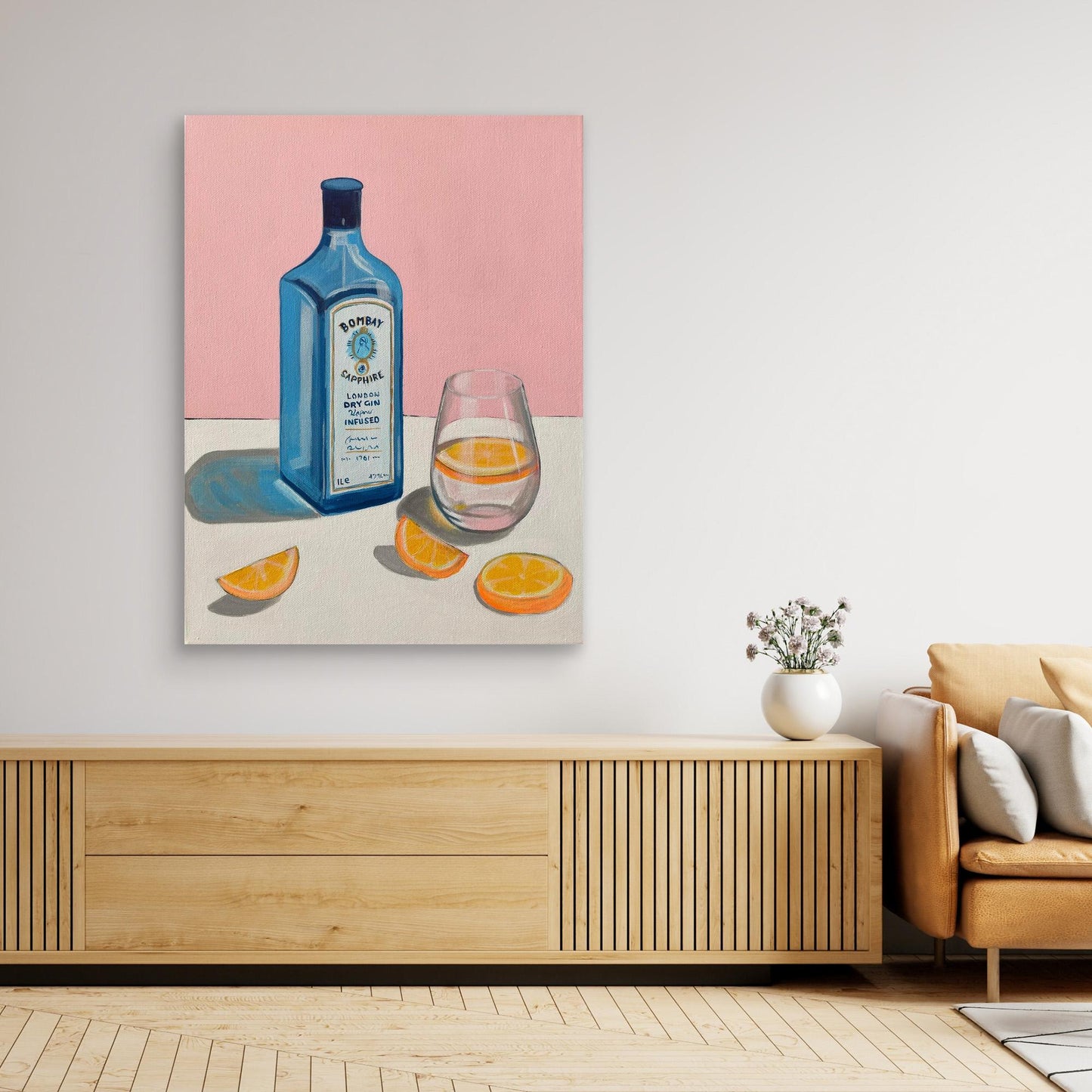 Orange and sapphire print on canvas