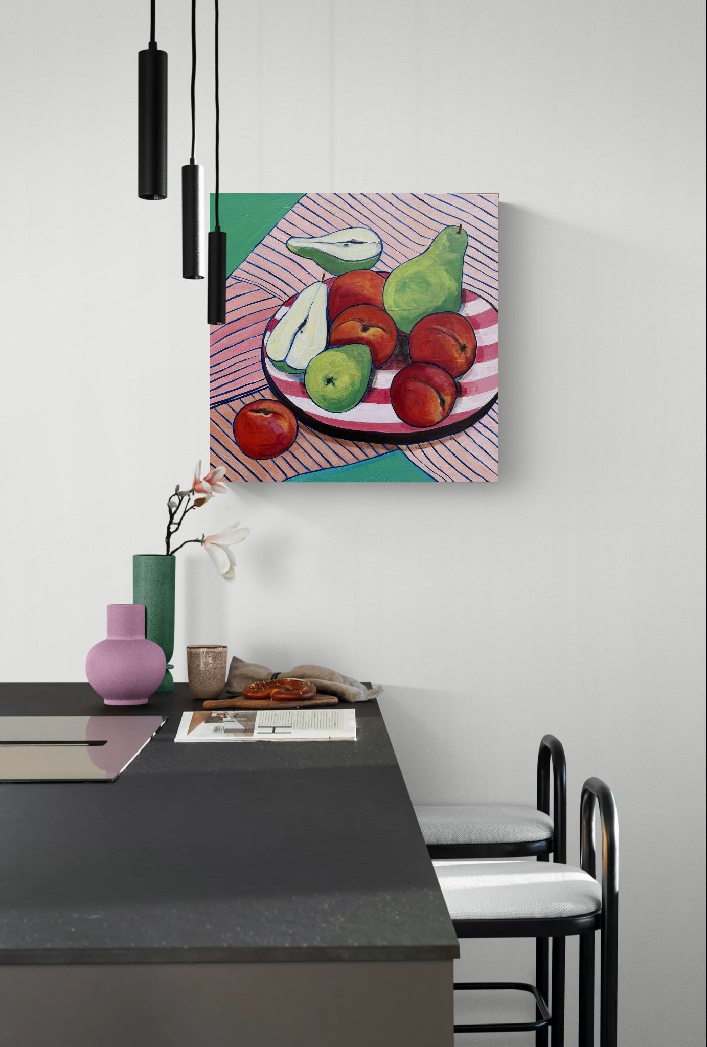 Peach and pear picnic with stripes