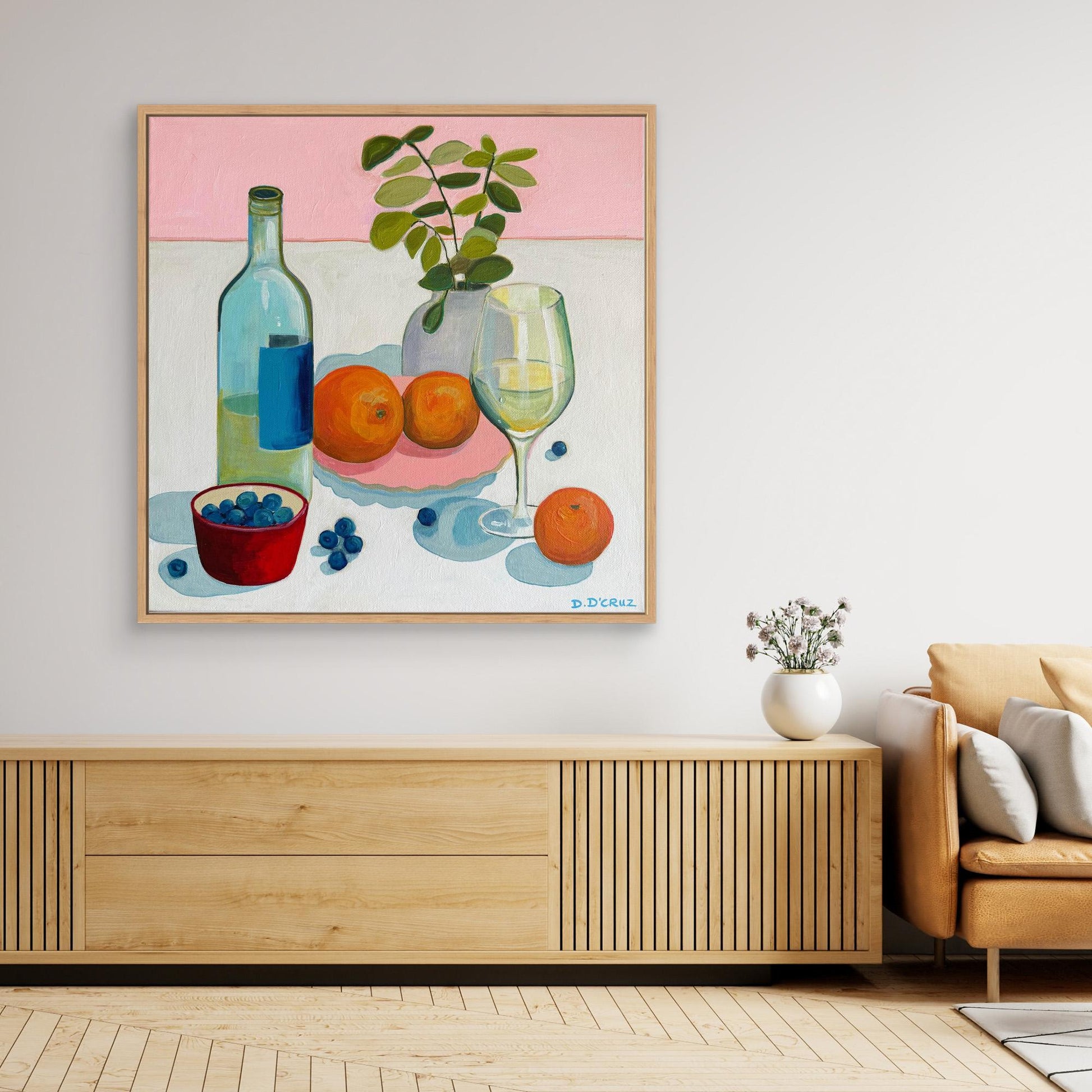 Citrus and wine with pastel hues print on canvas 
