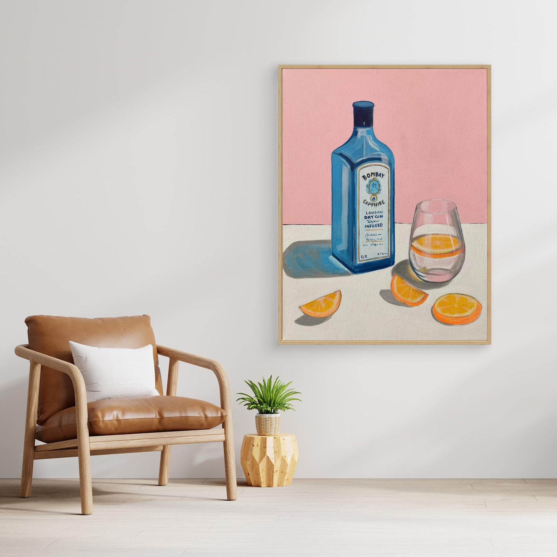 Orange and sapphire print on canvas