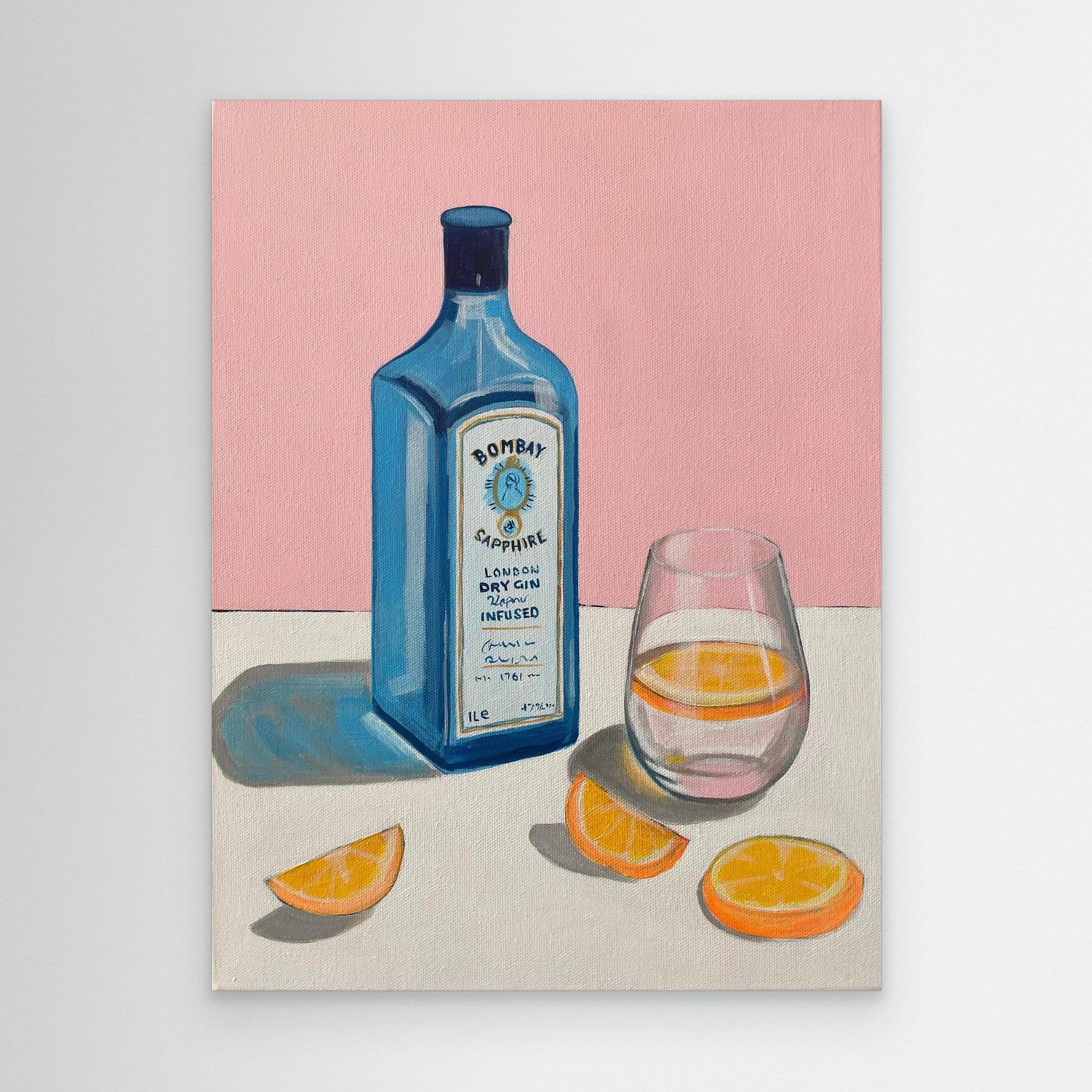Orange and sapphire print on canvas