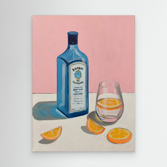 Orange and sapphire print on canvas