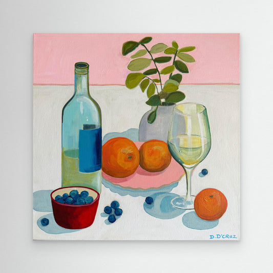 Citrus and wine with pastel hues print on canvas 