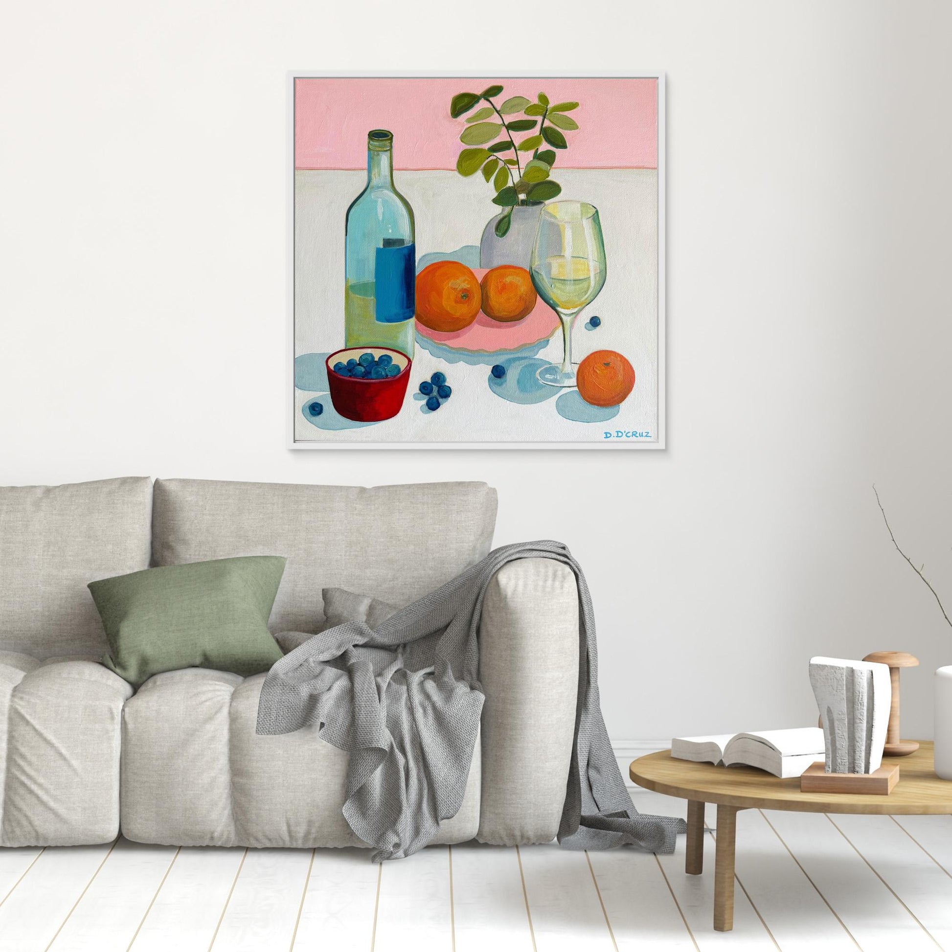 Citrus and wine with pastel hues print on canvas 