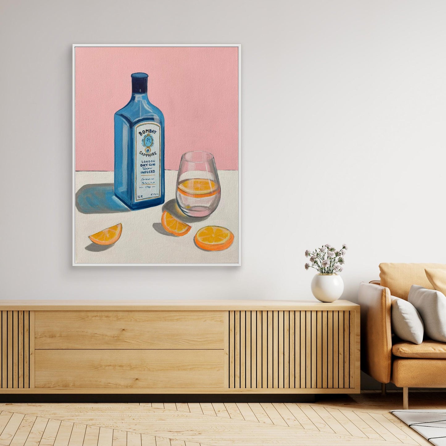 Orange and sapphire print on canvas